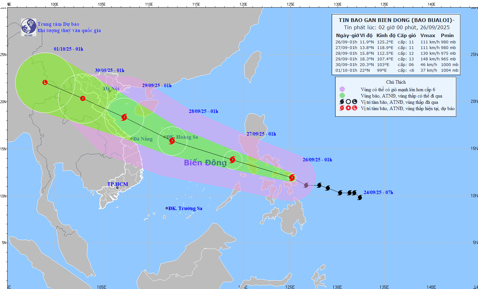 Bão Bualoi đêm nay vào Biển Đông
