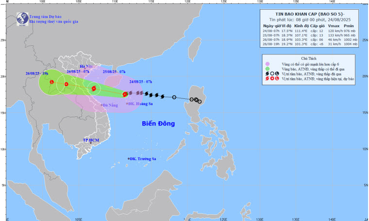 Bão số 5 di chuyển nhanh, tăng cấp liên tục lên báo động đỏ