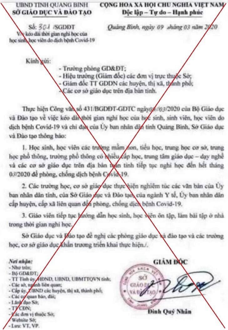 Nhiều văn bản giả mạo cho học sinh nghỉ hết tháng 3